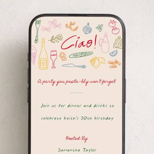 This is a gnocchi online invitations by Creo Study called pasta party printing on digital paper in standard