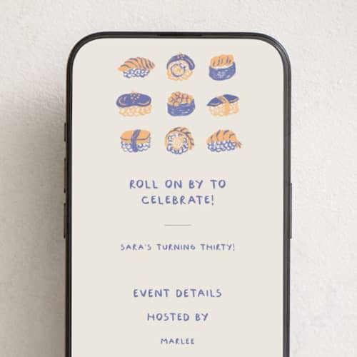 This is a bluefin online invitations by Natalie Rae called sushi roll printing on digital paper in standard