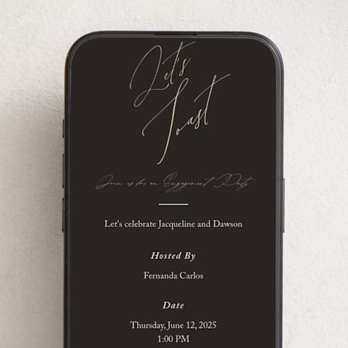 This is a cognac online invitations by Christie Garcia called sparkled toast printing on digital paper in standard