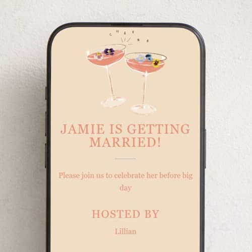This is a champagne online invitations by Baumbirdy called flower cheers printing on digital paper in standard