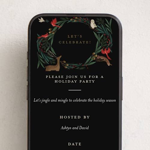 This is a holly berry online invitations by Grae called holiday faunae printing on digital paper in standard