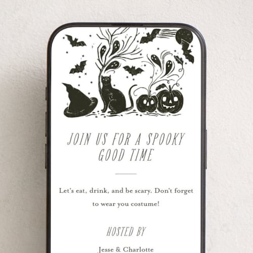 This is a cauldron online invitations by Sarah Knight called eat, drink & be scary printing on digital paper in standard