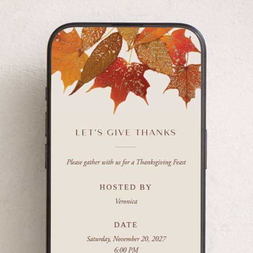 This is a spice online invitations by Heather Schertzer called gilded autumn leaves printing on digital paper in standard