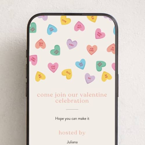 This is a pastel online invitations by Ellen Schlegelmilch called candy hearts printing on digital paper in standard