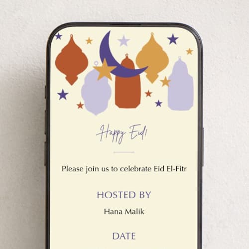 This is a periwinkle online invitations by Inkblot Design called festive shapes printing on digital paper in standard