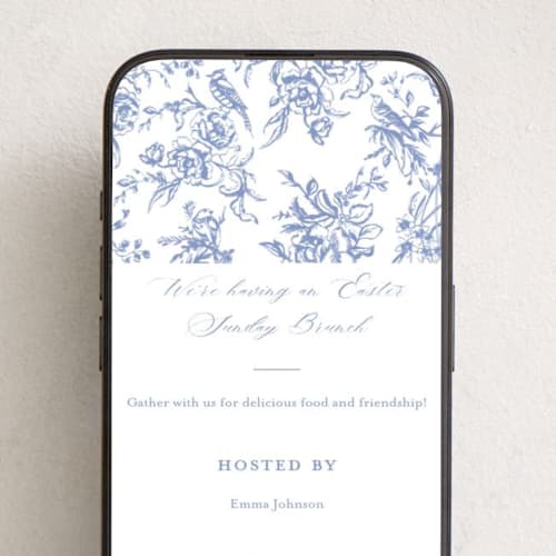 This is a blueberry online invitations by Teju Reval called dreamy toile printing on digital paper in standard