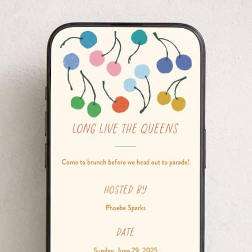 This is a rainbow online invitations by Kelly Watkins called cherries printing on digital paper in standard