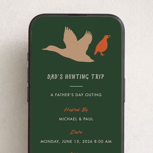 This is a forest green online invitations by Becky Nimoy called hunting trip printing on digital paper in standard