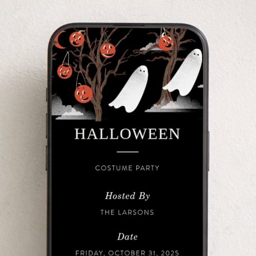 This is a midnight online invitations by Baumbirdy called pumpkin trees printing on digital paper in standard
