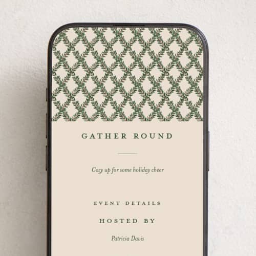 This is a eggnog online invitations by Leah Bisch called holly trellis printing on digital paper in standard