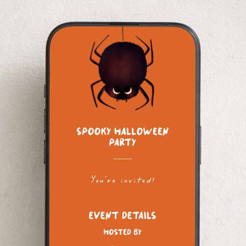 This is a pumpkin online invitations by Gwen Bedat called spidey printing on digital paper in standard