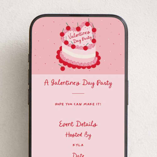 This is a cherry online invitations by Jennifer Lew called heart cake printing on digital paper in standard