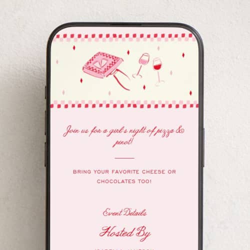 This is a marinara online invitations by Sarah Rosenthal called pizza & pinot printing on digital paper in standard