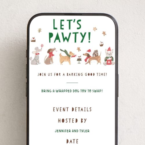 This is a sky online invitations by Teju Reval called lets pawty printing on digital paper in standard