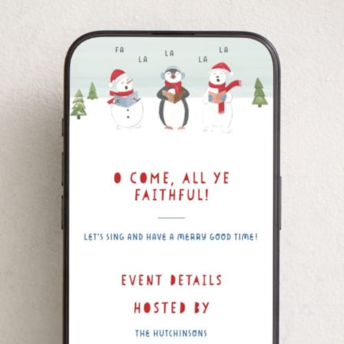 This is a sky online invitations by Teju Reval called caroling friends printing on digital paper in standard