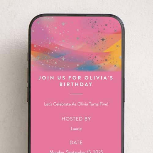 This is a candy online birthday invitations by Katie Zimpel called galaxy rainbow printing on digital paper in standard