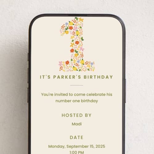 This is a vibrant online birthday invitations by Ellen Schlegelmilch called little wildflower printing on digital paper in standard