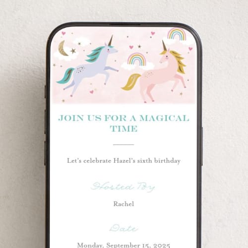 This is a cotton candy online birthday invitations by Karidy Walker called magical unicorns printing on digital paper in standard