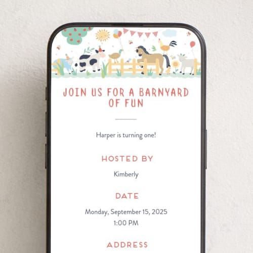 This is a barn online birthday invitations by peetie design called barnyard fun printing on digital paper in standard
