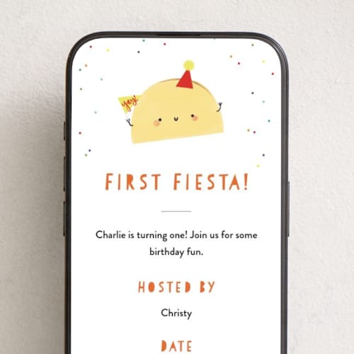 This is a spicy online birthday invitations by Itsy Belle Studio called 1st fiesta printing on digital paper in standard