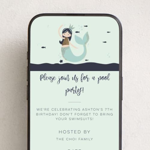 This is a deep sea online birthday invitations by peetie design called glitter mermaid printing on digital paper in standard