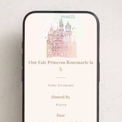 This is a carnation online birthday invitations by Phrosné Barwood called princess fairytale castle printing on digital paper in standard