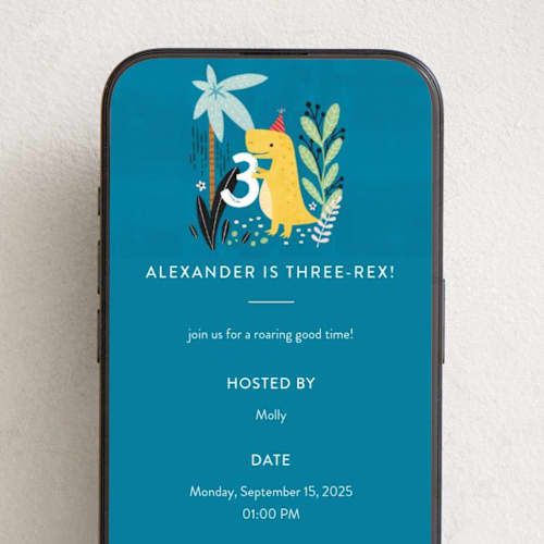 This is a jungle online birthday invitations by Cindy Chu called three-rex printing on digital paper in standard