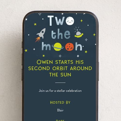 This is a midnight online birthday invitations by Annie Holmquist called two the moon printing on digital paper in standard