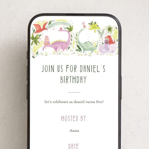This is a forest online birthday invitations by Sarah Knight called party dinos printing on digital paper in standard