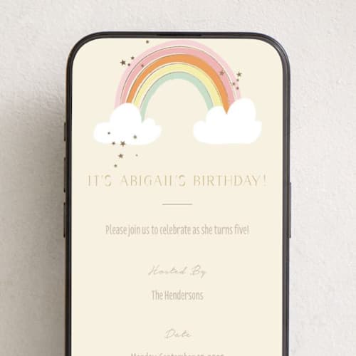 This is a sand online birthday invitations by Kiersten Garner called rainbow birthday printing on digital paper in standard