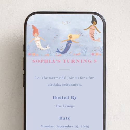 This is a lake online birthday invitations by Karidy Walker called lets be mermaid printing on digital paper in standard
