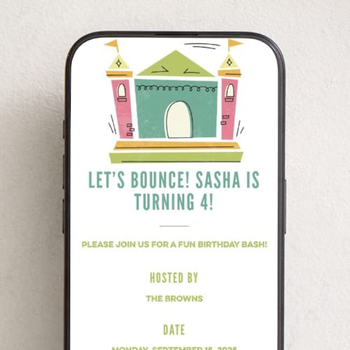 This is a fairy online birthday invitations by Jessie Steury called let's bounce printing on digital paper in standard