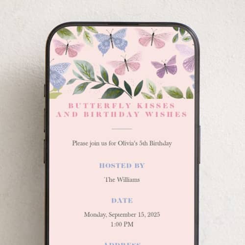 This is a petal online birthday invitations by Karidy Walker called butterfly kisses printing on digital paper in standard