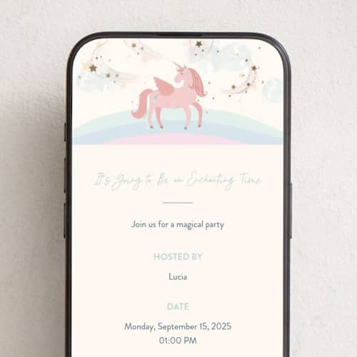 This is a cotton candy online birthday invitations by Pixel and Hank called unicorn wishes printing on digital paper in standard