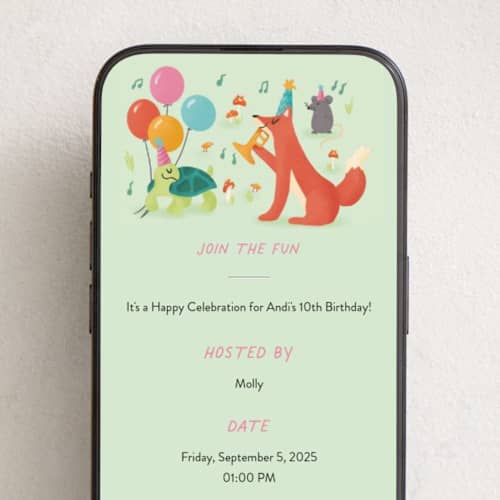 This is a key lime online birthday invitations by Ana Peake called forest jazz printing on digital paper in standard
