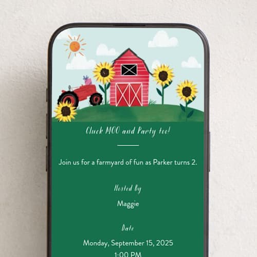 This is a garden online birthday invitations by Jackie Crawford called barnyard birthday printing on digital paper in standard