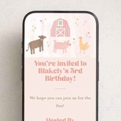 This is a strawberry online birthday invitations by Jennifer Wick called storybook farm printing on digital paper in standard