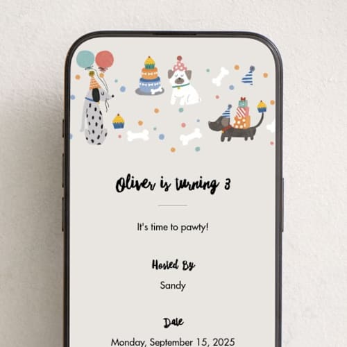 This is a classic online birthday invitations by Lehan Veenker called party puppers printing on digital paper in standard