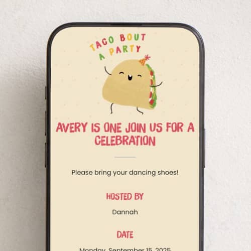 This is a tortilla online birthday invitations by Adelyn T. called taco bout a party printing on digital paper in standard