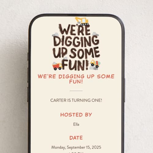 This is a dirt online birthday invitations by Megan Cash called digging printing on digital paper in standard