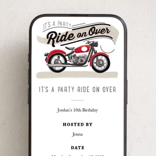 This is a candy apple online birthday invitations by Rebecca Durflinger called birthday rider printing on digital paper in standard