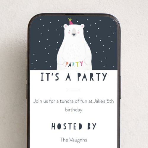 This is a navy online birthday invitations by Karidy Walker called party bear printing on digital paper in standard