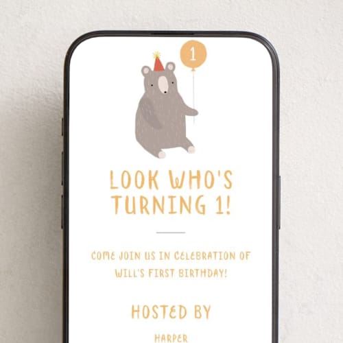 This is a puddle online birthday invitations by Angela Thompson called beary special one printing on digital paper in standard