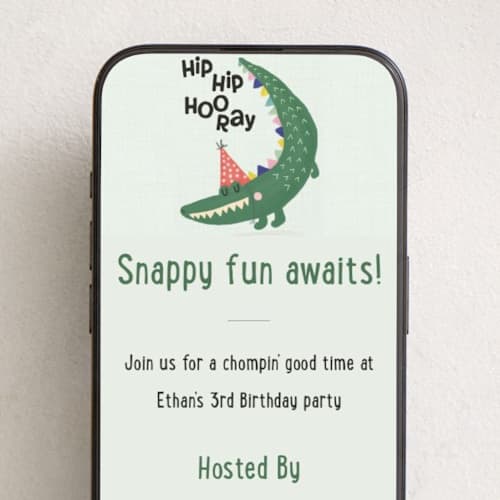 This is a forest online birthday invitations by Vera Lim called party croc printing on digital paper in standard