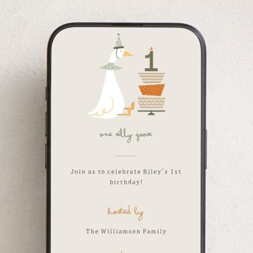 This is a grass online birthday invitations by Kaliste Ananda called one silly goose printing on digital paper in standard