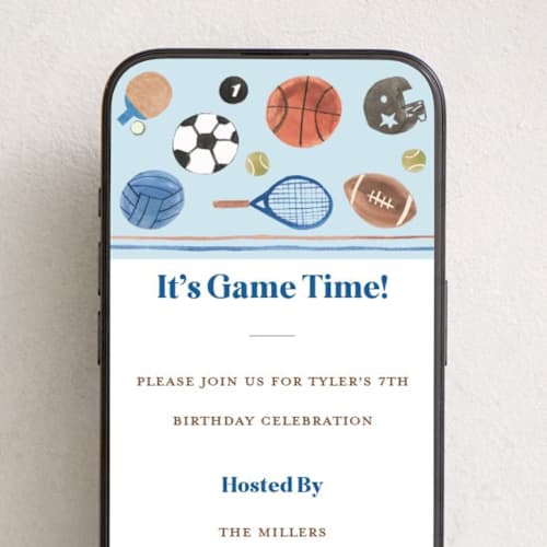 This is a lake online birthday invitations by Teju Reval called game time printing on digital paper in standard