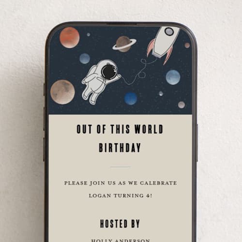 This is a apollo online birthday invitations by Maja Cunningham called out of this world printing on digital paper in standard