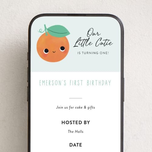 This is a sky online birthday invitations by Itsy Belle Studio called our little cutie printing on digital paper in standard