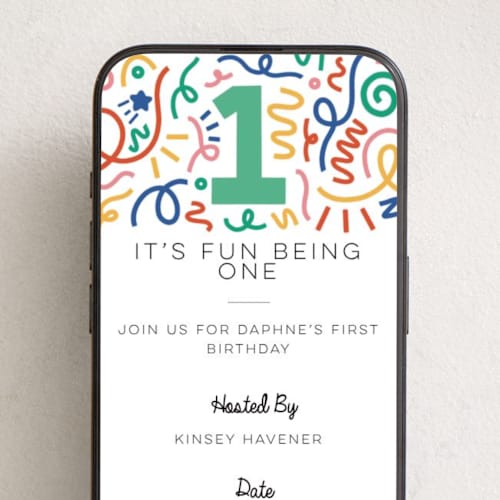 This is a cotton online birthday invitations by Kinsey Havener called one is fun printing on digital paper in standard