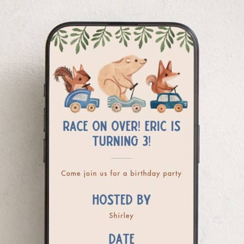 This is a boulevard online birthday invitations by Vivian Yiwing called woodland cars printing on digital paper in standard